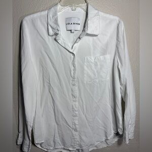 Lola River White Button Down Shirt Size L Classic Collared Blouse